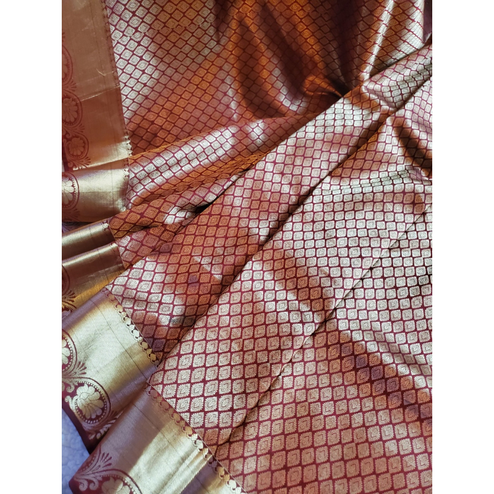 Women Pure Silk Brocade Kanjivaram Saree Handloom Designer Wedding Festive Party